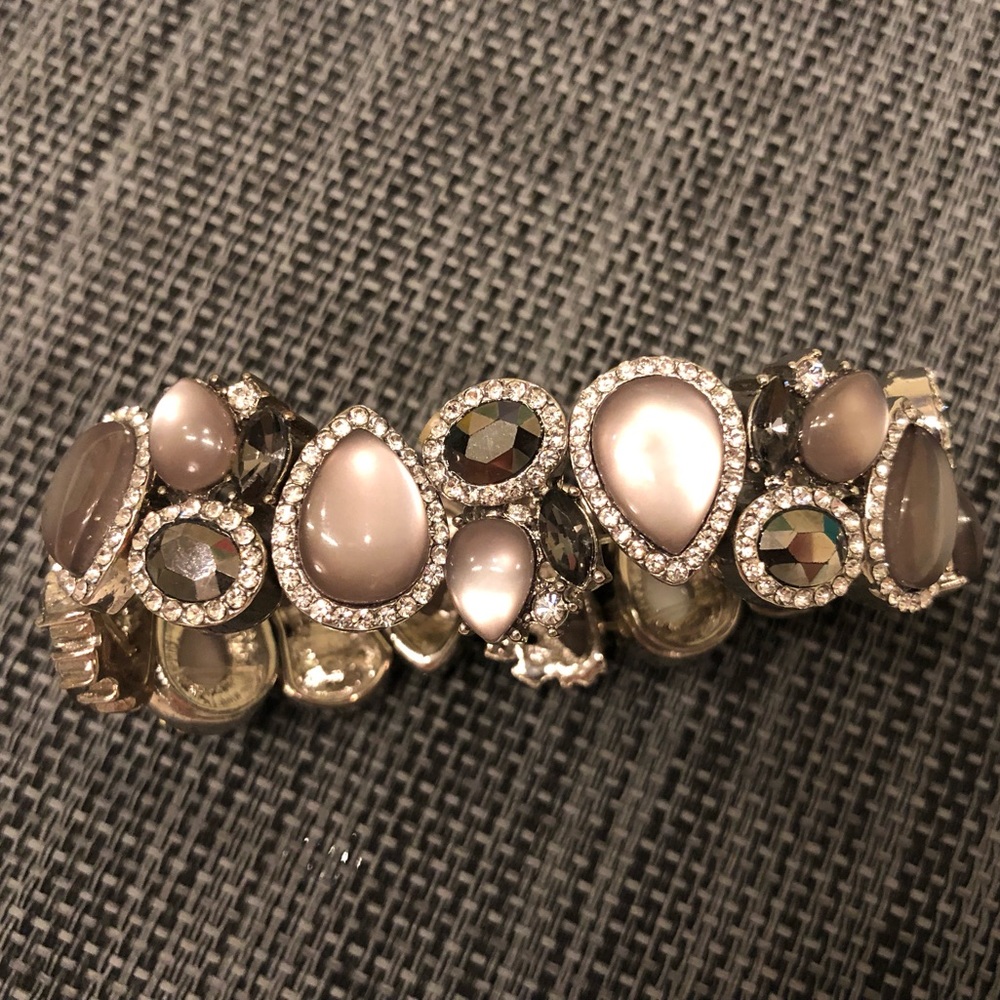 Silver Stretch Bracelet: Pave Crystals & Gray Gems